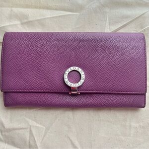 BVLGARI Bulgari Purple Lavender Saffiano Leather Continental Card Coin Wallet